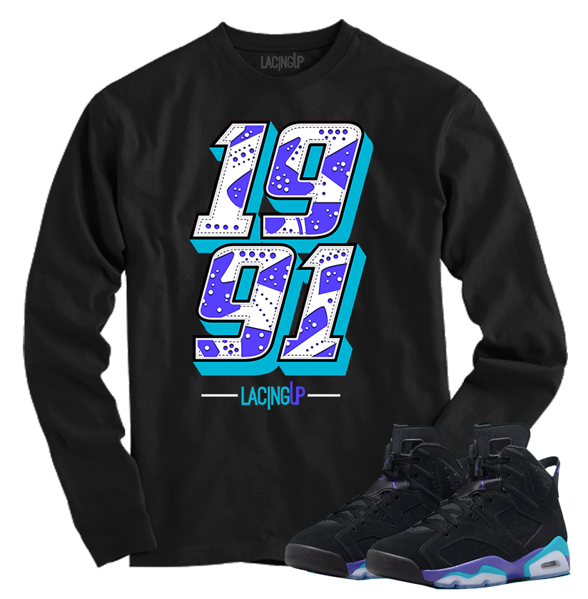 Jordan 6 Aqua 1991 black long sleeve tee Jordan 6 Aqua 1991 black long sleeve tee