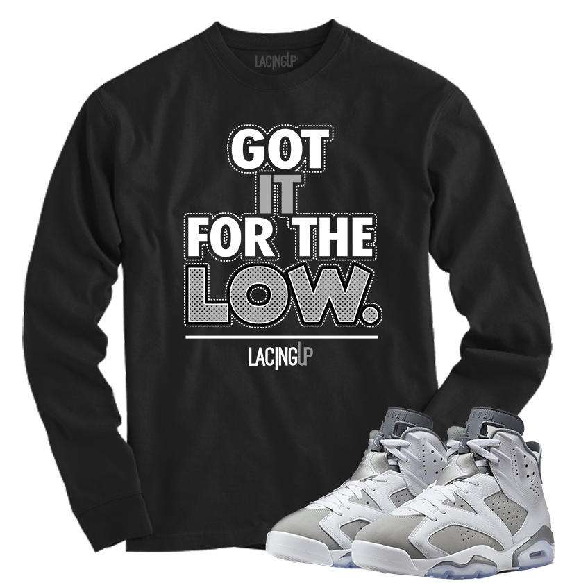 Jordan 6 Cool Grey for the low black long sleeve tee Jordan 6 Cool Grey for the low black long sleeve tee