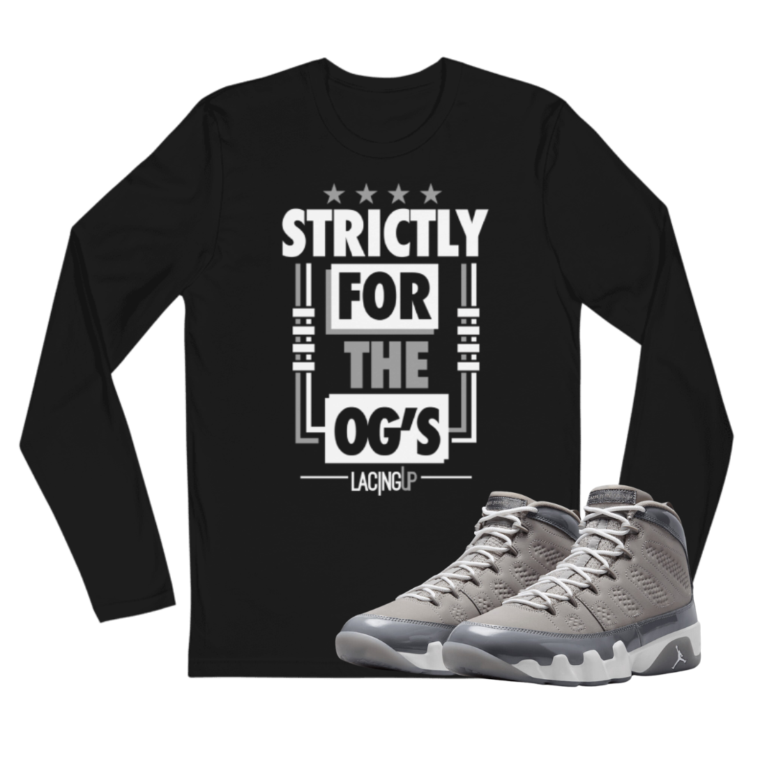 Jordan 9 Cool Grey OGs black long sleeve t-shirt Jordan 9 Cool Grey OGs black long sleeve t-shirt
