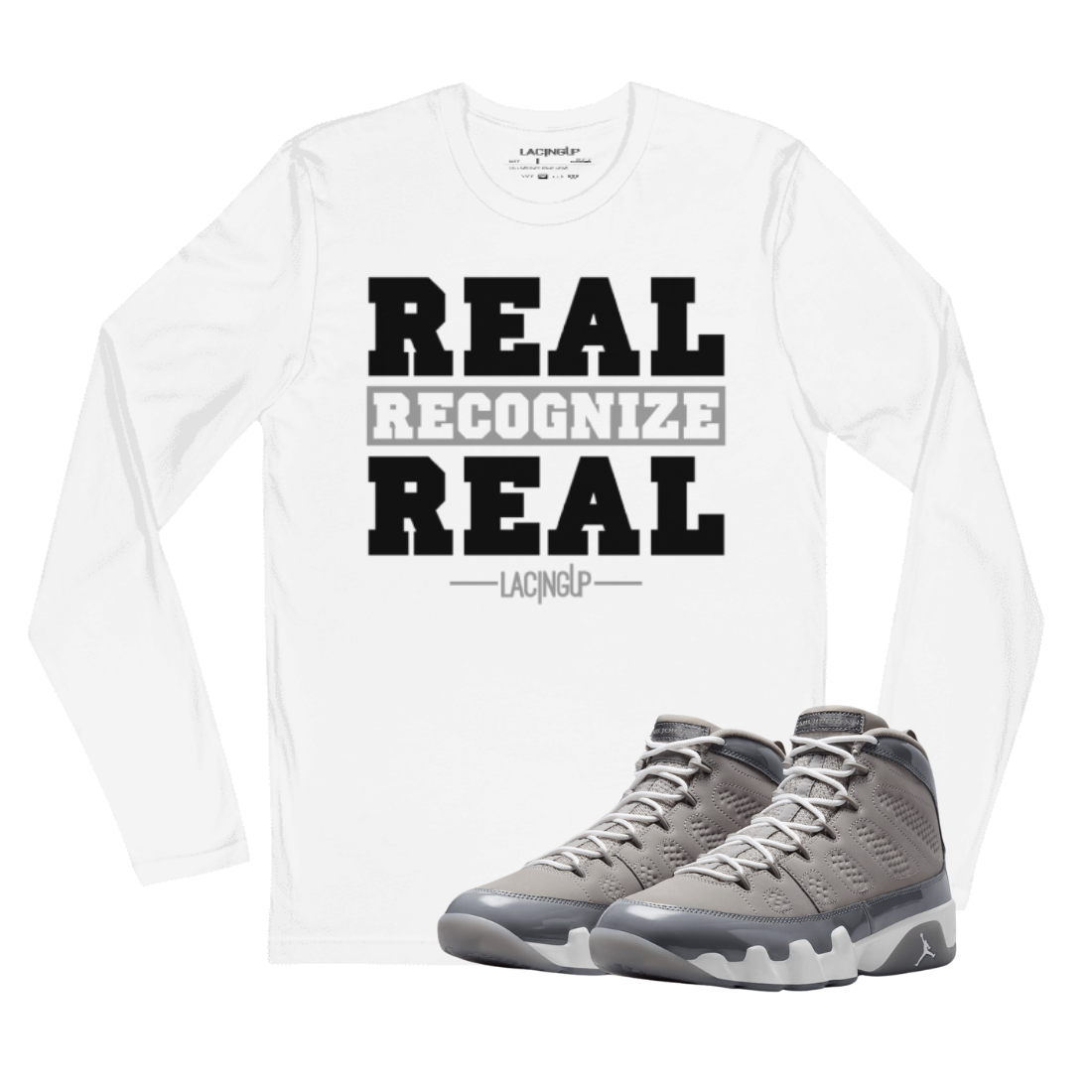 Jordan 9 Cool Grey real white long sleeve tee Jordan 9 Cool Grey real white long sleeve tee