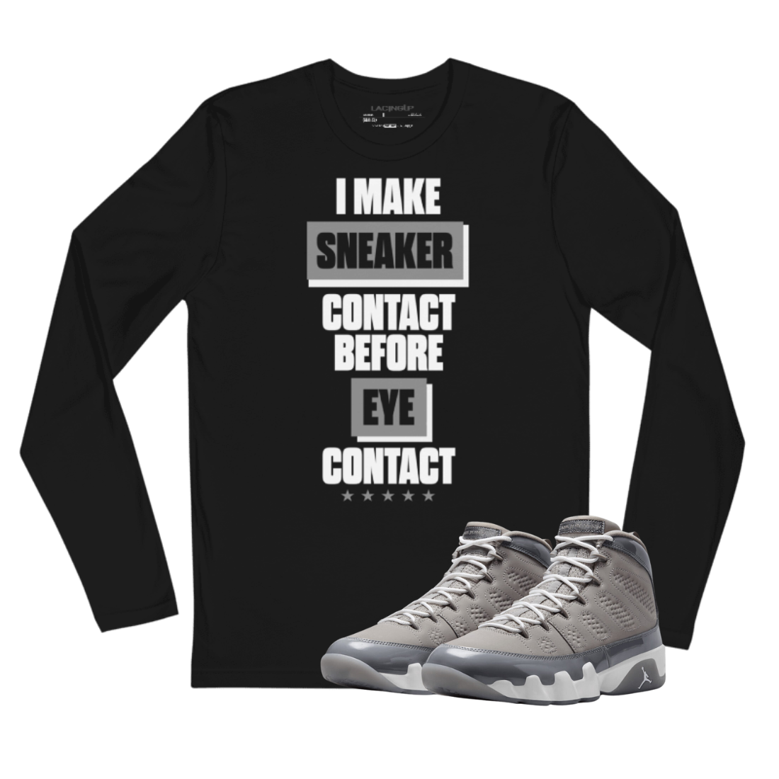 Jordan 9 Cool Grey sneaker contact black long sleeve tee Jordan 9 Cool Grey sneaker contact black long sleeve tee