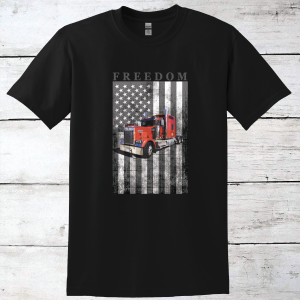 American Freedom Flag Trucker Support T-Shirt