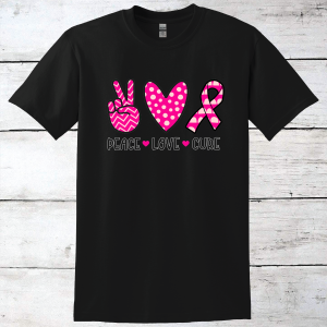 Breast Cancer Support – Peace Love Cure T-Shirt
