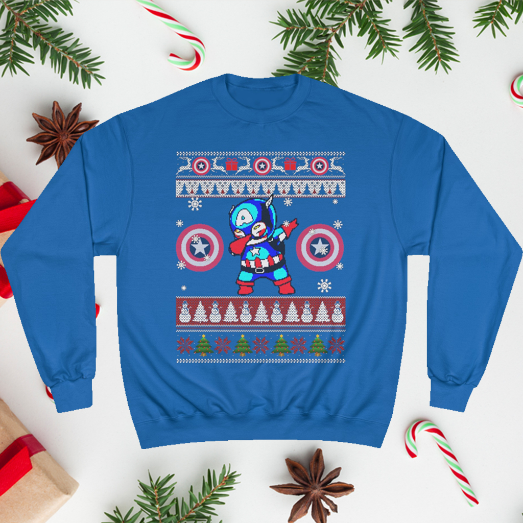 Captain America Dabbing Ugly Christmas Sweatshirt Captain America Dabbing Ugly Christmas Sweatshirt