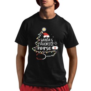 Santa’s Favorite Nurse Colored Lights Nurse Shirt