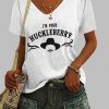 V-neck Retro I’m Your Huckleberry Print Shirt