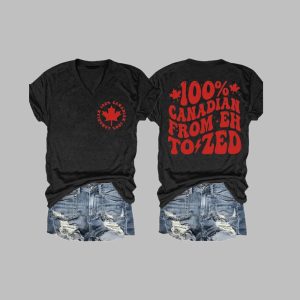 Women's 100 Canadian From Eh To Zeb Print T-Shirt 2 Womens 100 Canadian From Eh To Zeb Print T Shirt 3
