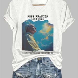 Women’s 1936-2025 God Never Tires Of Forgiving Us Printed Short-Sleeved T-Shirt