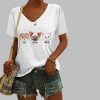Women’s Animal FDT Cat Printed V-Neck T-Shirt