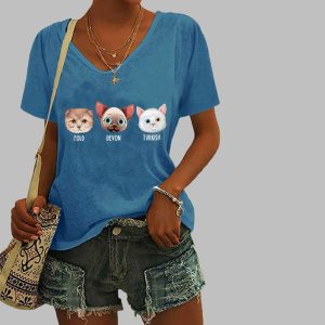 Women's Animal FDT Cat Printed V-Neck T-Shirt 2 Womens Animal FDT Cat Printed V Neck T Shirt 3