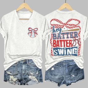 Women’s Baseball Printed V-Neck T-Shirt Women’s Baseball Printed V-Neck T-Shirt