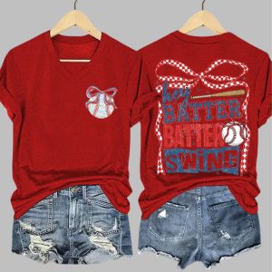 Women’s Baseball Printed V-Neck T-Shirt