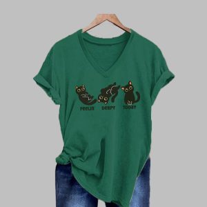 Womens Black Cat Feelin Derpy Today Print T Shirt 3