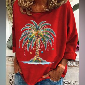 Women’s Christmas Palm Tree Print Casual Sweatshirt
