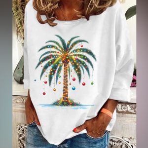 Women's Christmas Palm Tree Print Casual Sweatshirt 2 Womens Christmas Palm Tree Print Casual Sweatshirt 3