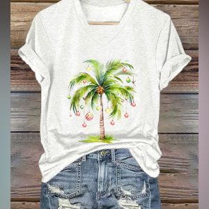 Women's Christmas Palm Tree Print Casual Sweatshirt 3 Womens Christmas Palm Tree Print Casual Sweatshirt 4