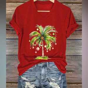 Women's Christmas Palm Tree Print Casual Sweatshirt 4 Womens Christmas Palm Tree Print Casual Sweatshirt 5