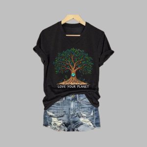 Women’s Earth Day Love Your Planet Print V-Neck T-Shirt