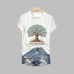 Womens Earth Day Love Your Planet Print V Neck T Shirt 3