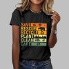 Women’s Earth Day Save Rescue Recycle Plant Clean Care Printed T-Shirt