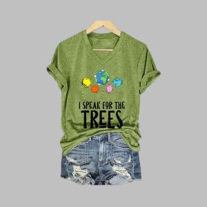 Women’s Earth Day Speak for The Trees Print V-Neck T-Shirt