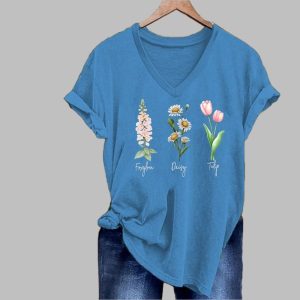 Women’s FDT Foxglon Daisy Tulip Flowers Print T-Shirt Women’s FDT Foxglon Daisy Tulip Flowers Print T-Shirt