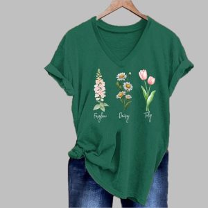 Women’s FDT Foxglon Daisy Tulip Flowers Print T-Shirt