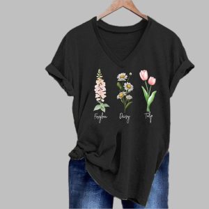 Women's FDT Foxglon Daisy Tulip Flowers Print T-Shirt 2 Womens FDT Foxglon Daisy Tulip Flowers Print T Shirt 3