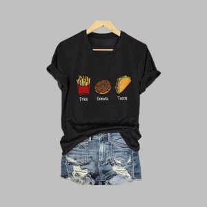 Women’s FDT Fries Donus Tacos Print T-Shirt Women’s FDT Fries Donus Tacos Print T-Shirt