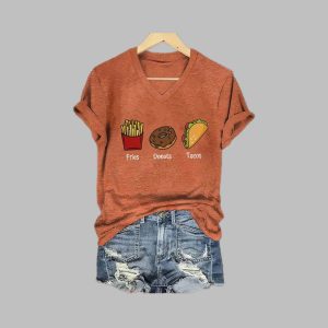 Womens FDT Fries Donus Tacos Print T Shirt 3