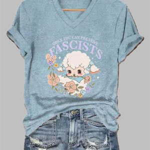 Women's FTD Only You Can Prevent Fascists Print Casual T-Shirt 4 Womens FTD Only You Can Prevent Fascists Print Casual T Shirt 5