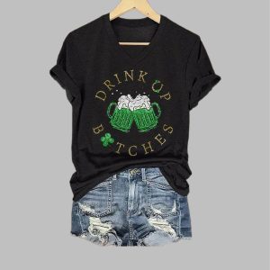 Women's Funny St. Patrick's Day Drink Up Bitches Green Beer Cheers Casual V-Neck Tee 2 Womens Funny St Patricks Day Drink Up Bitches Green Beer Cheers Casual V Neck Tee 3
