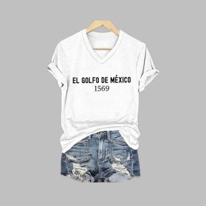 Women's Gulf Of Mexico El Golfo De Mexico 1569 Printed V-Neck T-Shirt 2 Womens Gulf Of Mexico El Golfo De Mexico 1569 Printed V Neck T Shirt 3