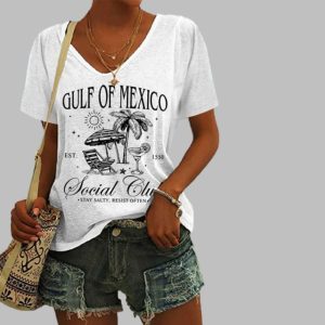 Women’s Gulf Of Mexico Est 1550 Social Club Stay Salty Resist Often Print T-Shirt Women’s Gulf Of Mexico Est 1550 Social Club Stay Salty Resist Often Print T-Shirt