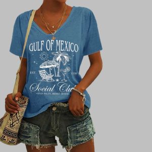Women's Gulf Of Mexico Est 1550 Social Club Stay Salty Resist Often Print T-Shirt 2 Womens Gulf Of Mexico Est 1550 Social Club Stay Salty Resist Often Print T Shirt 3