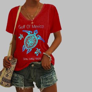 Women’s Gulf Of Mexico Stay Salty Resist Print Casual T-Shirt Women’s Gulf Of Mexico Stay Salty Resist Print Casual T-Shirt