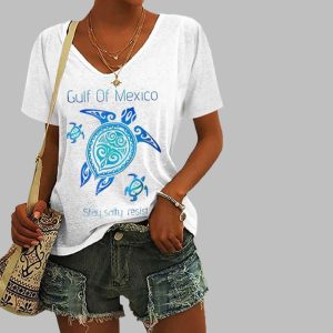 Womens Gulf Of Mexico Stay Salty Resist Print Casual T Shirt 3