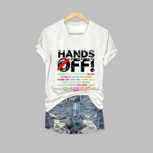 Womens Hands Off Protest Print Casual T Shirt 3