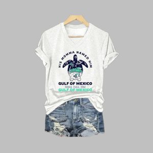 Women’s His Momma Named Him Gulf of Mexico Print V-Neck T-Shirt