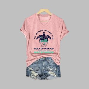 Women’s His Momma Named Him Gulf of Mexico Print V-Neck T-Shirt