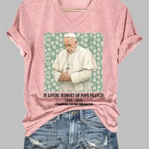 Women’s In Loving Memory Of Pope Francis Print Casual T-Shirt