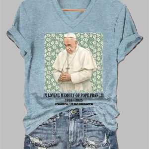 Womens In Loving Memory Of Pope Francis Print Casual T Shirt 5