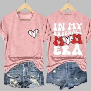 Women’s In My Baseball Mom Era Printed V-Neck T-Shirt