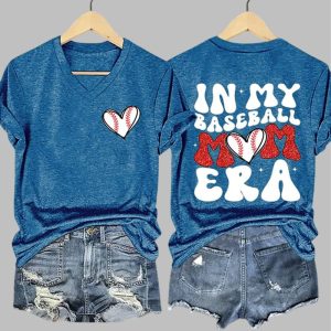 Women's In My Baseball Mom Era Printed V-Neck T-Shirt 2 Womens In My Baseball Mom Era Printed V Neck T Shirt 3