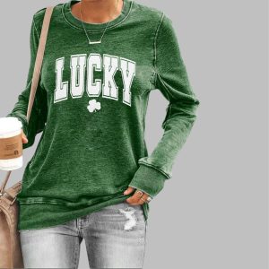 Women’s Lucky St Patrick’s Day Shamrock Print Sweatshirt Women’s Lucky St Patrick’s Day Shamrock Print Sweatshirt