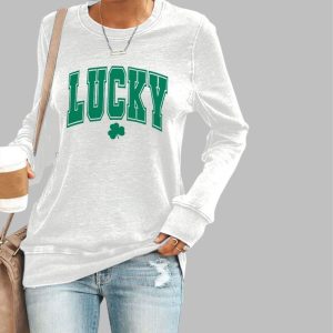 Women’s Lucky St Patrick’s Day Shamrock Print Sweatshirt