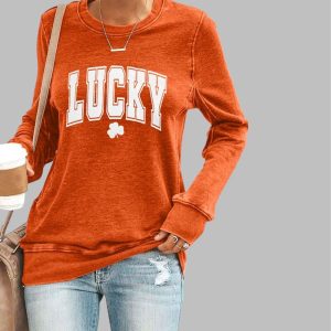 Womens Lucky St Patricks Day Shamrock Print Sweatshirt 3