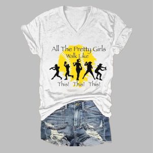 Women’s Softball Life All The Pretty Girls Walk Like This! Print V-Neck T-Shirt