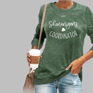 Women’s St. Patrick’s Day Clover Crew Neck Casual Sweatshirt