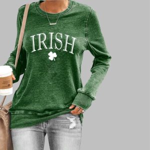 Women's St. Patrick's Day Irish Clover Print Sweatshirt 2 Womens St Patricks Day Irish Clover Print Sweatshirt 3